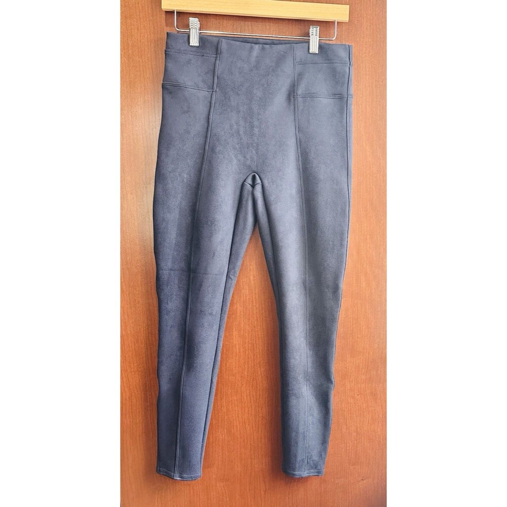SPANX Woman Navy Blue Faux Suede Leggings MEDIUM Petite Classic Preppy Comfy